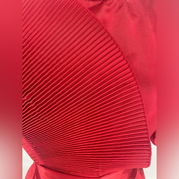 Rare 1980s Ruby Red Donna Morgan Satin Puff Sleeve Cocktail Dress - Picture 7 of 16